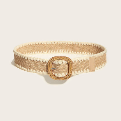 European And American Wooden Buckle Elastic Pp Grass Belt - sumet.shop