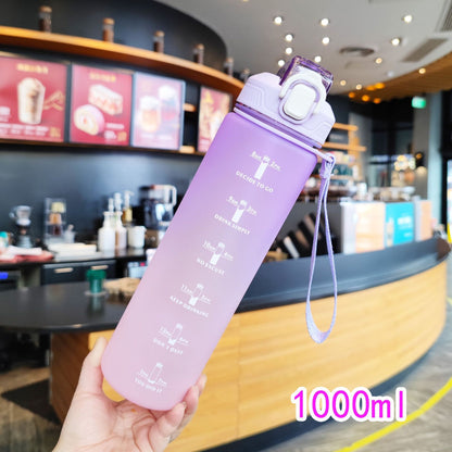 Gradient Plastic Duckbill Straw Sports Water Bottle