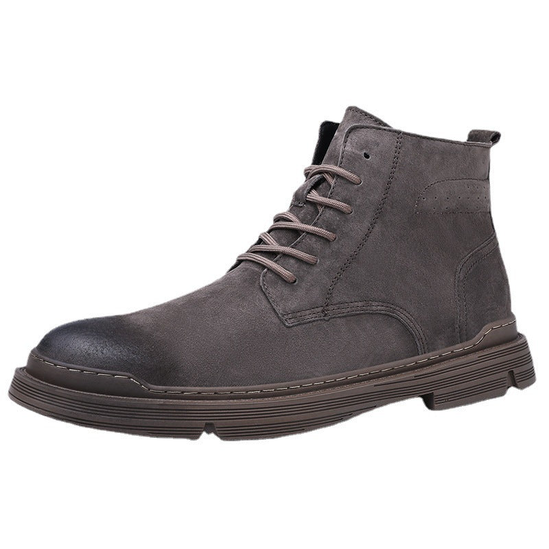 Leather Boots Round Toe Top Layer Cowhide Casual Men's Leather Boots