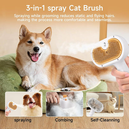 Universal Pet Steam Brush For Cats And Dogs 3-in-1 Spray Hair Removal Comb With Waterless Shampoo