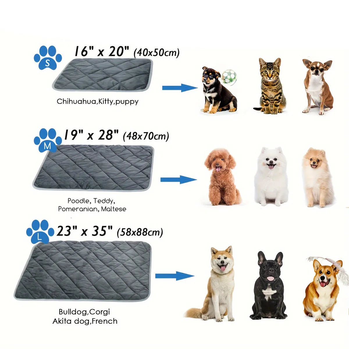 Cat Dog Non-Slip Mat, Extra Warm Thermal Pet Pad Self-Heating Cat Mat Warm Thermal Pet Pad Washable Dog Crate Pad Heat Dog Cat Bed Mat Blanket Non-Slip