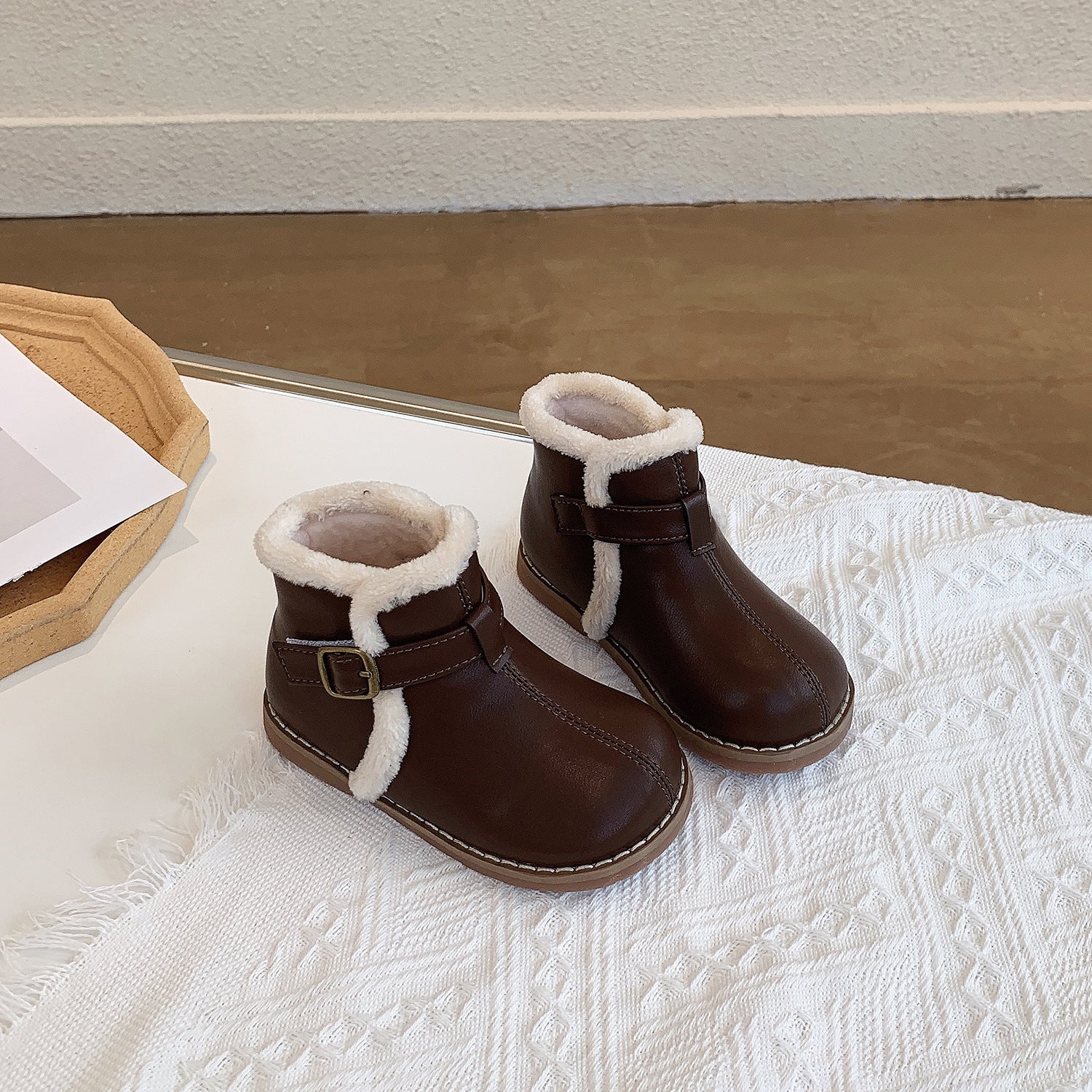 Velcro Soft Bottom boots Turned Wool Korean Style Round Head Velcro Soft Bottom