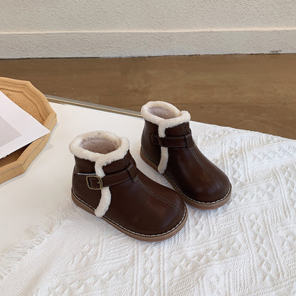 Velcro Soft Bottom boots Turned Wool Korean Style Round Head Velcro Soft Bottom