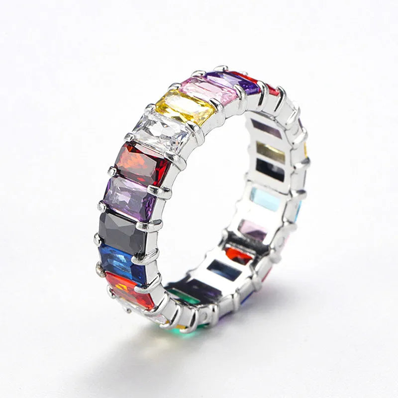 Titanium Steel Ring Niche Colorful Multi-color Zircon Titanium Steel Ring
