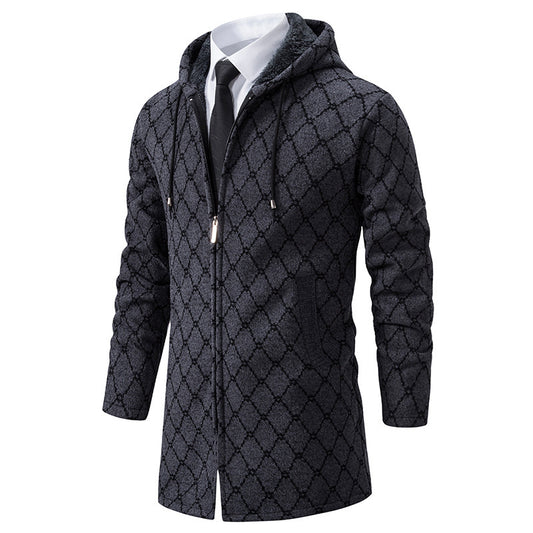 Jacket Men's Mid-length Sweater Fashion Casual Hooded Coat