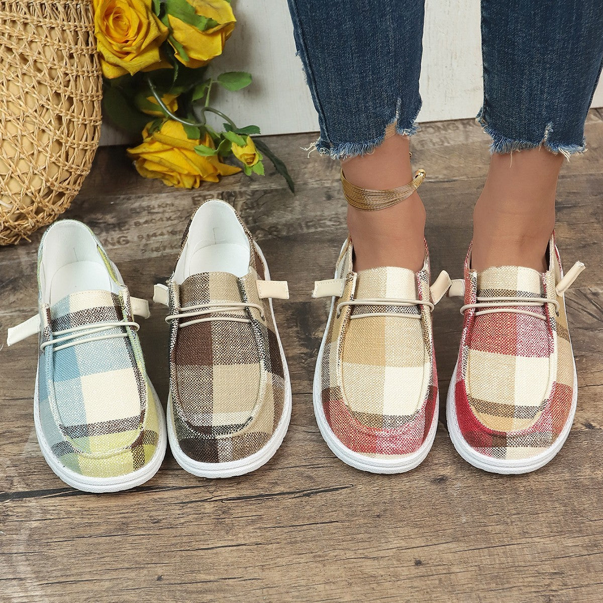 Comfortable Flat shoes New Plaid Canvas Comfortable Flat