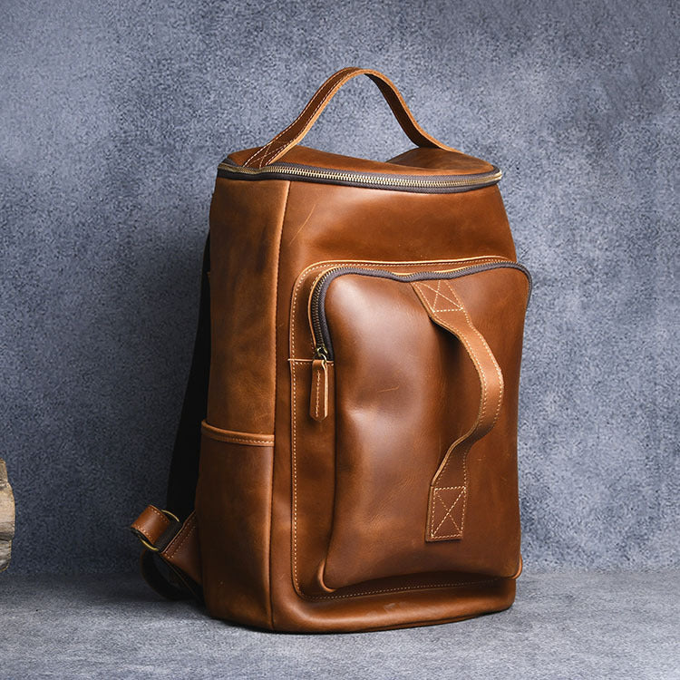 Hiking Backpack Vintage Crazy Horse Leather Hand-carrying Backpack Travel Leather Hiking Backpack
