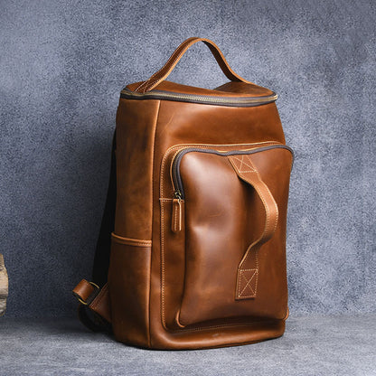 Hiking Backpack Vintage Crazy Horse Leather Hand-carrying Backpack Travel Leather Hiking Backpack