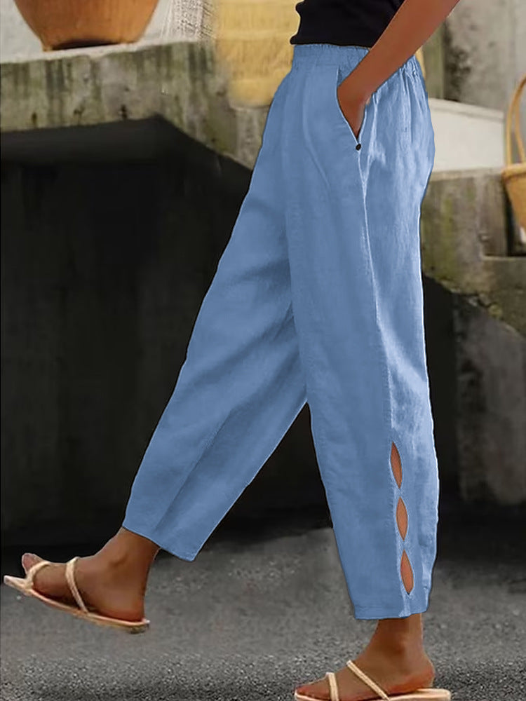 Foot Hollow-out Button Trousers