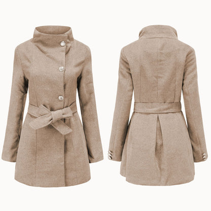 Women's Long Slim Fit Long Sleeve Woolen Coat