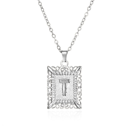 Stainless Steel 26 Letters Titanium Steel Square Pendant - sumet.shop