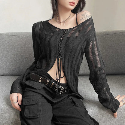 V-neck Top Sweater Women's Solid Color Loose Street Fashion V-neck Top