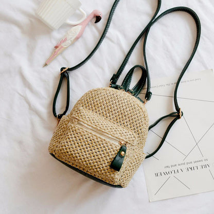 Backpack Straw Woven Backpack Small  Hollow Solid Color