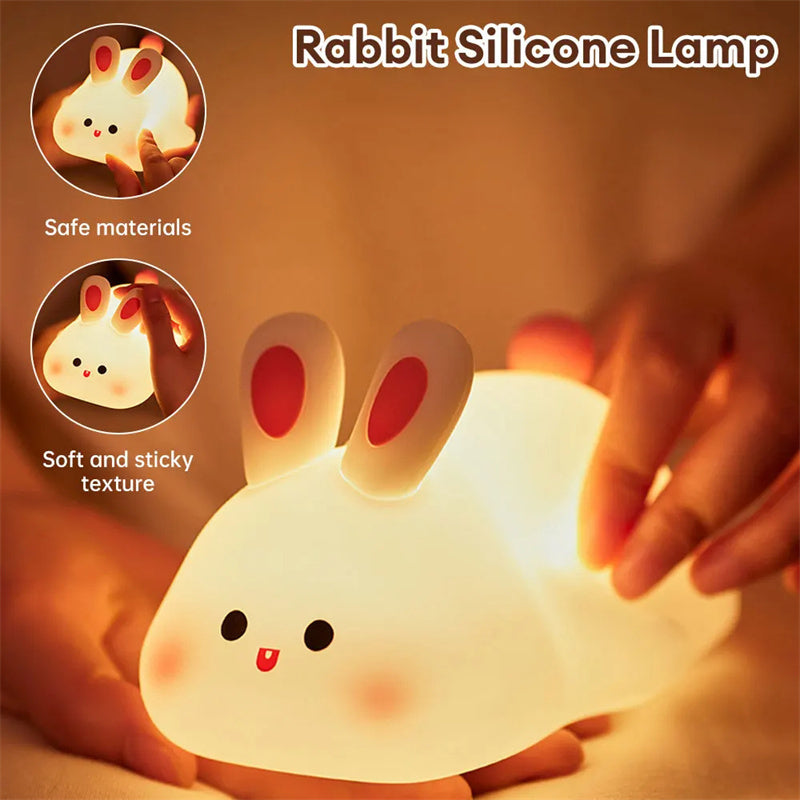 Cute LED Night Light Touch Sensor Cartoon Kid's Nightlights Big Face Rabbit Silicone Night Light Christmas Gift Bedside Lamp Home Decor - sumet.shop