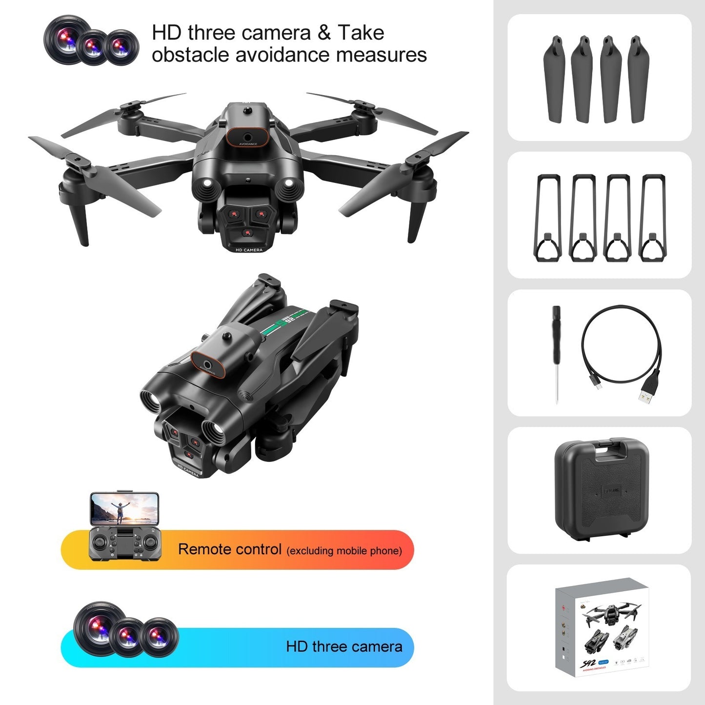 Drone S92 Remote-controlled Unmanned Vehicle Double Three Camera Optical Flow Positioning Quadcopter