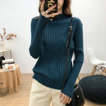 Women's Half High Collar White Knitting Top
