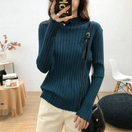 Women's Half High Collar White Knitting Top