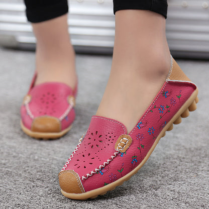 Leather printed women's shoes hole shoes