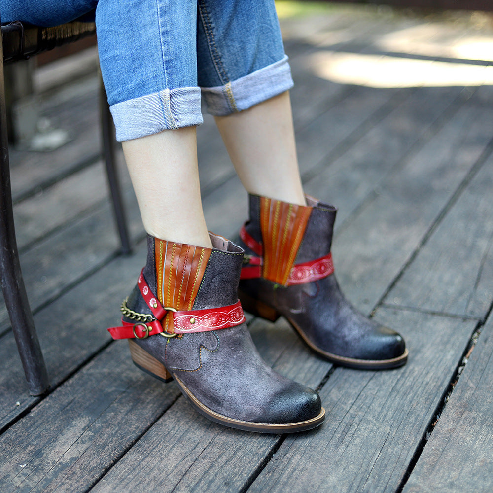 Cowboy Boots American Fashion Handmade Frosted Cowboy Boots And Ankle Women's Boots