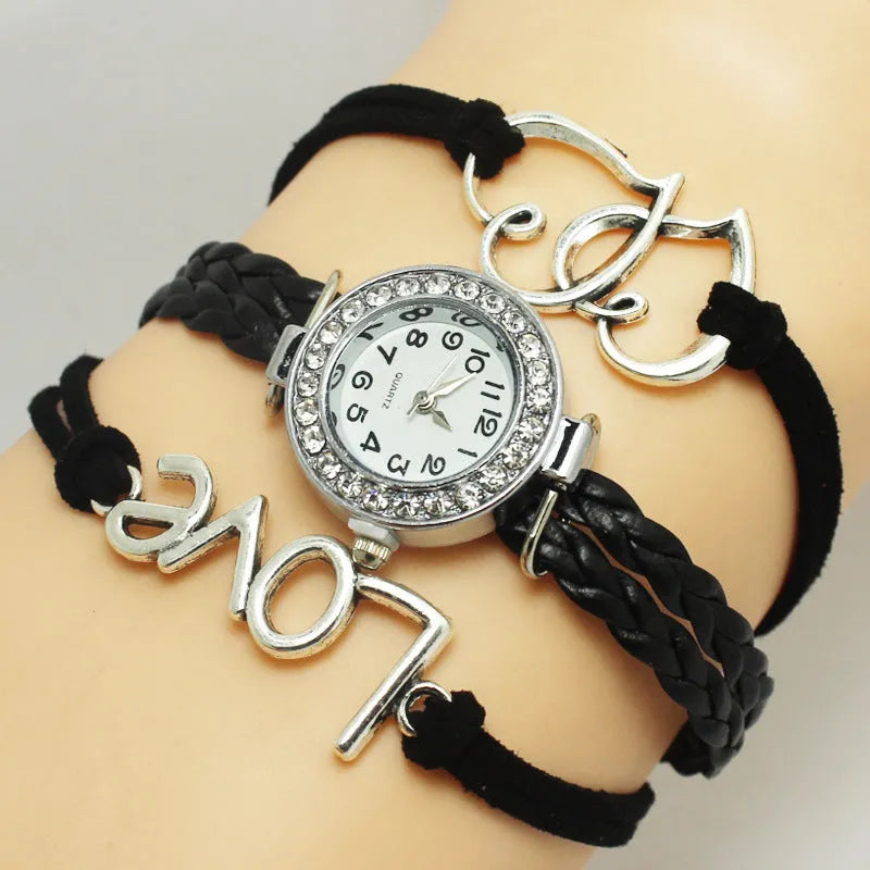 Woven Multi-layer Watch Alloy Love Double Heart-shaped Love Woven Multi-layer Watch