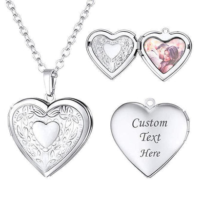 Women's Pattern Heart-shaped Photo Box Pendant Necklace