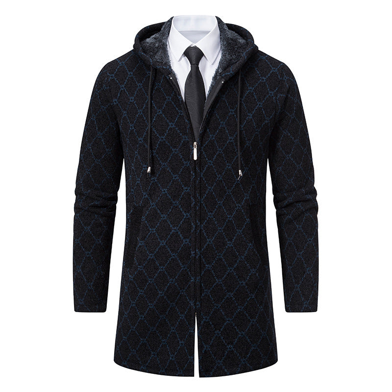 Jacket Men's Mid-length Sweater Fashion Casual Hooded Coat