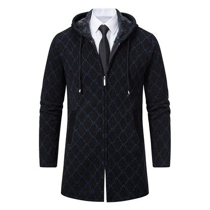 Jacket Men's Mid-length Sweater Fashion Casual Hooded Coat