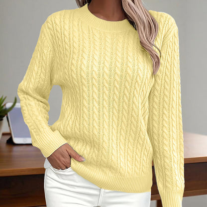 Women's Textured Long Sleeve Sweater Crewneck Pullover Dressy Casual Fall