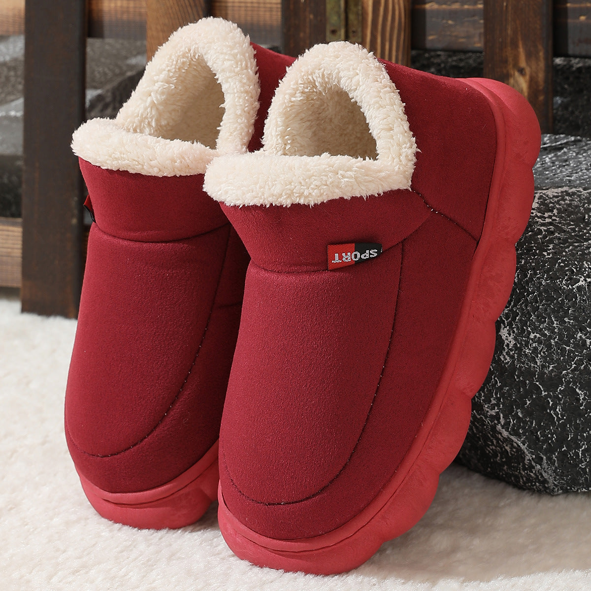 Winter Plush Cotton Shoes Women Men Warm Suede