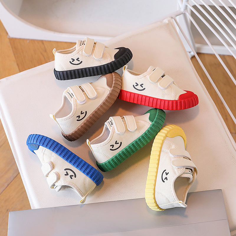 Children's Canvas Shoes Korean Smiley Casual Shoes Boys And Girls Shoes College Kindergarten Indoor Shoes