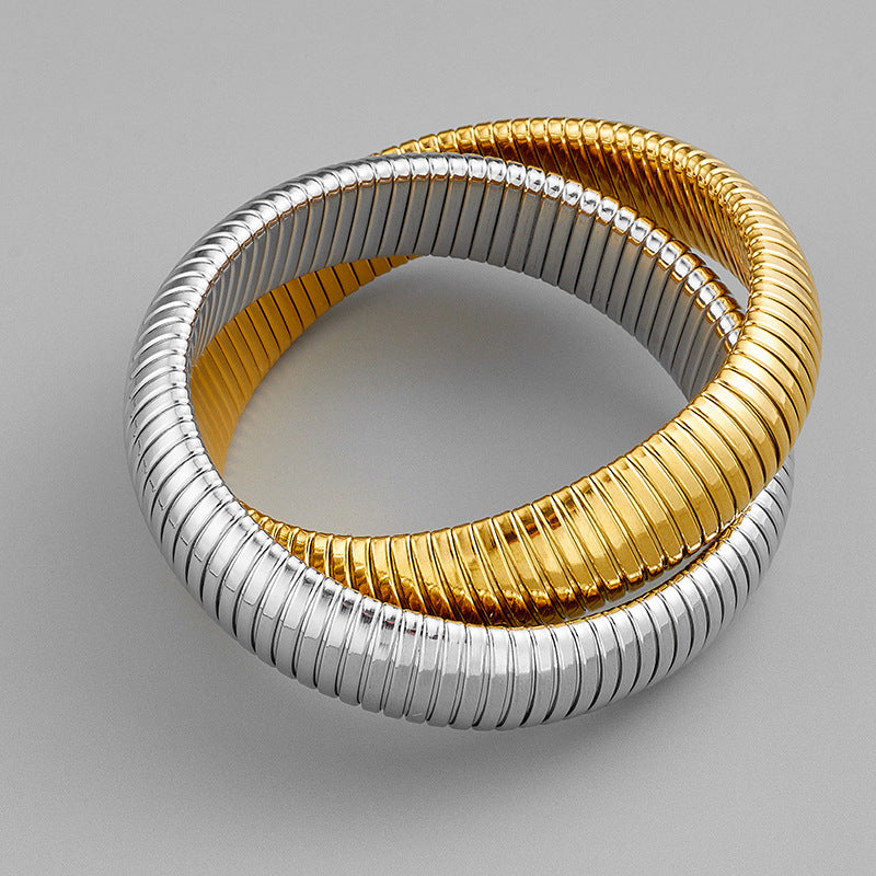 Golden Stainless Steel 18K Bracelet With Double Rings - sumet.shop