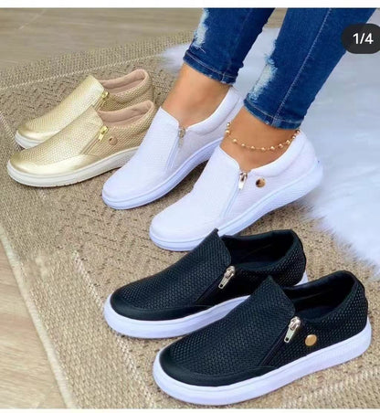 Walking Shoes  Women's Flats Sneakers Side Zipper Round Toe Walking Shoes Fall Spring