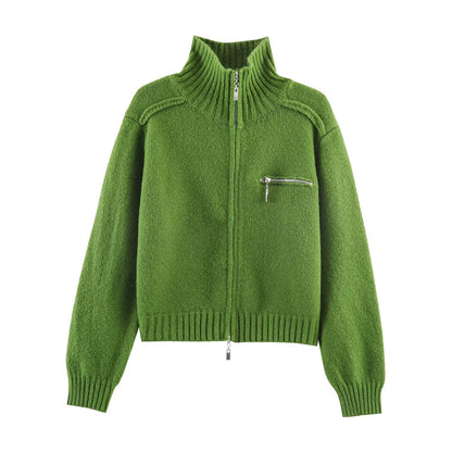 Double Zipper Design For Knitted Sweater Jacket
