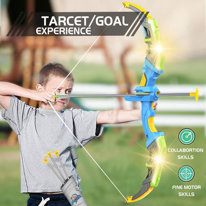DE Bow & Arrow Toy Set, LED-lit Archery Toy,10 Suction Cup Arrows, Targets, Arrows Holders