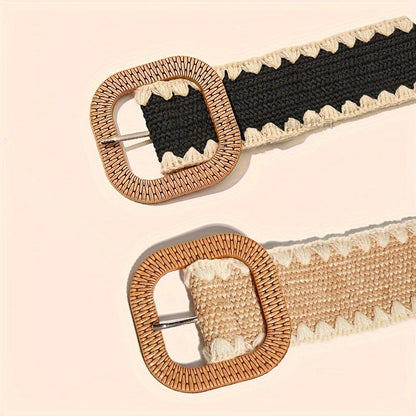European And American Wooden Buckle Elastic Pp Grass Belt - sumet.shop