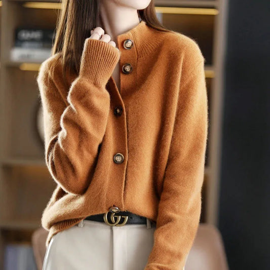 Short Coat Women's Sweater Retro Stand Collar Knitted Cardigan Loose-fitting Short Coat Women's Sweater