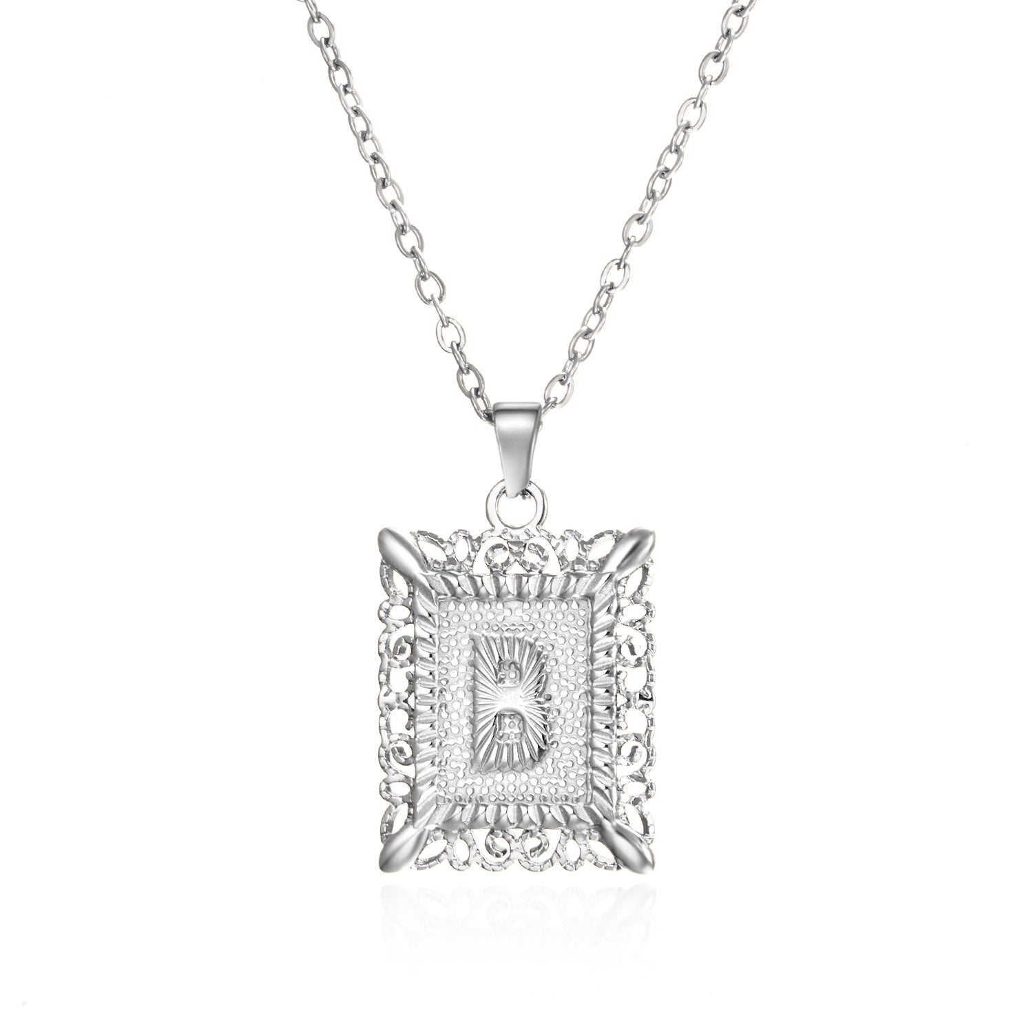 Stainless Steel 26 Letters Titanium Steel Square Pendant - sumet.shop