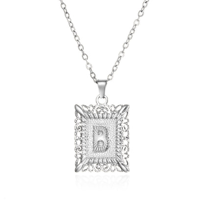 Stainless Steel 26 Letters Titanium Steel Square Pendant - sumet.shop