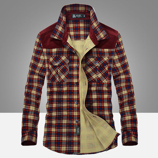 Shirt Men Military Plaid Dress 100 Cotton