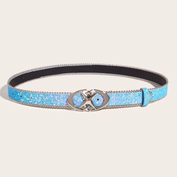 Women's Silver Belt With Sequin Buckle Belt - sumet.shop