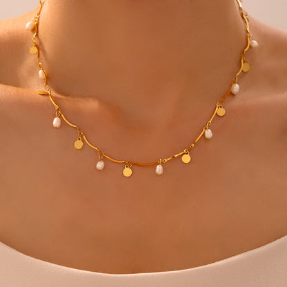 Pearl Tassel Necklace Fashion Multi-element 18K Gold Plating