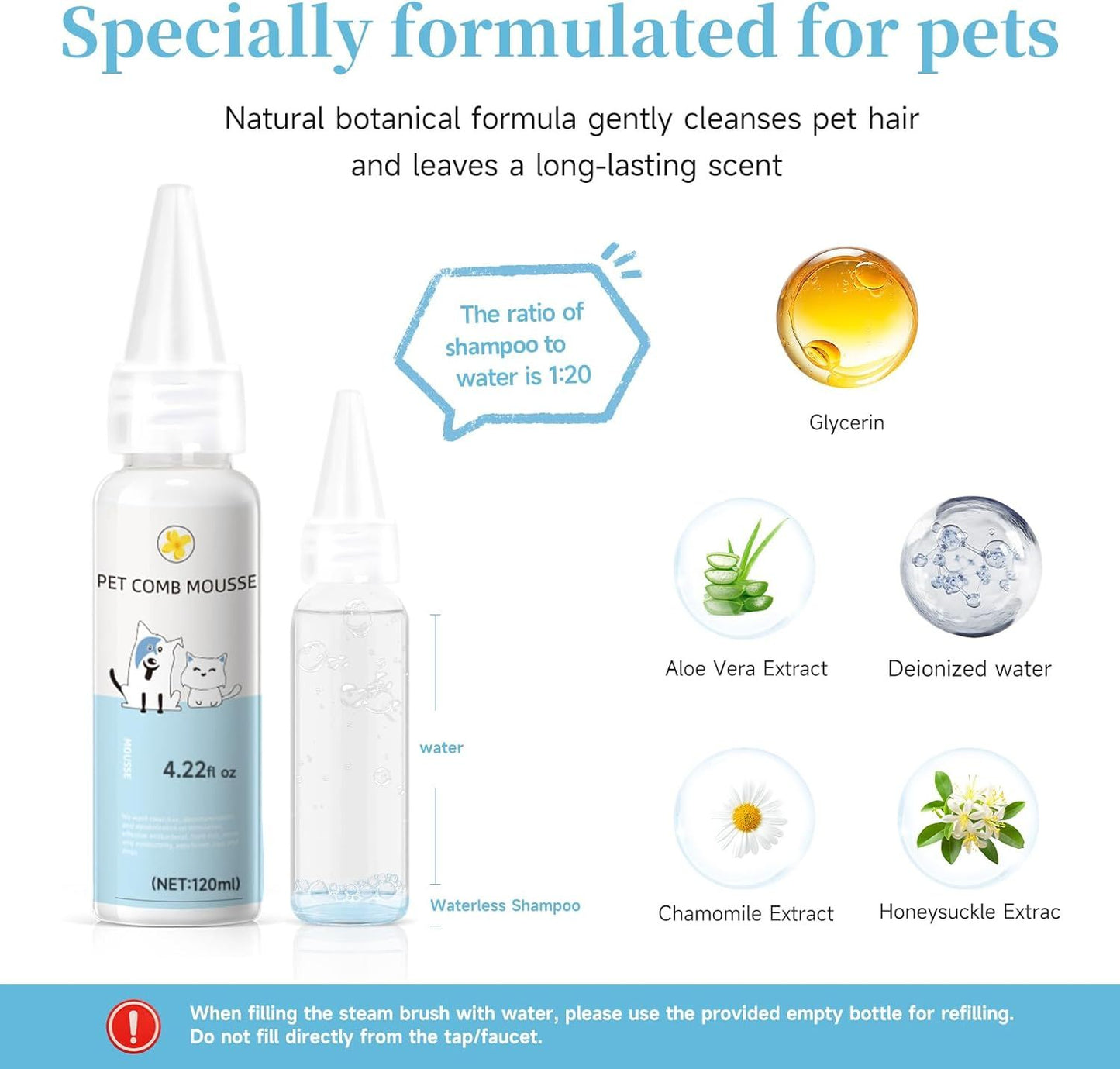 Universal Pet Steam Brush For Cats And Dogs 3-in-1 Spray Hair Removal Comb With Waterless Shampoo