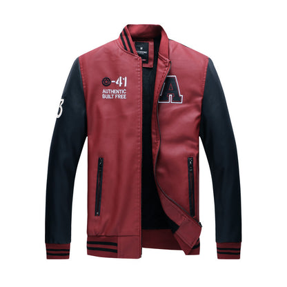 collar Men's Leather Jacket Fashion Casual Men's Pu Leather Jacket, All-match Stand-collar Men's Leather Jacket