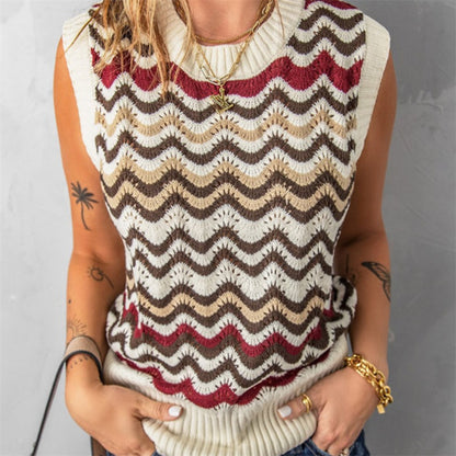 New European And American Fashion Wave Striped Knitted Vest Sweater
