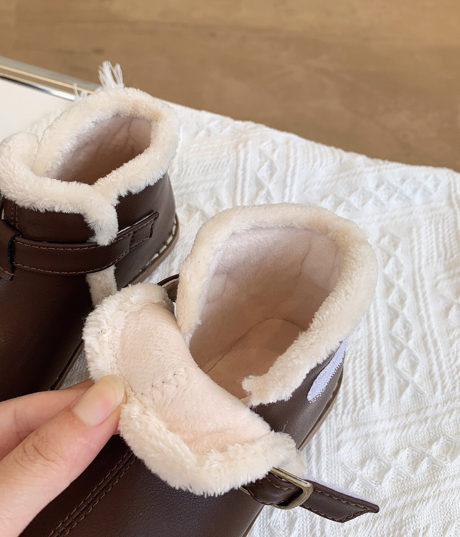 Velcro Soft Bottom boots Turned Wool Korean Style Round Head Velcro Soft Bottom