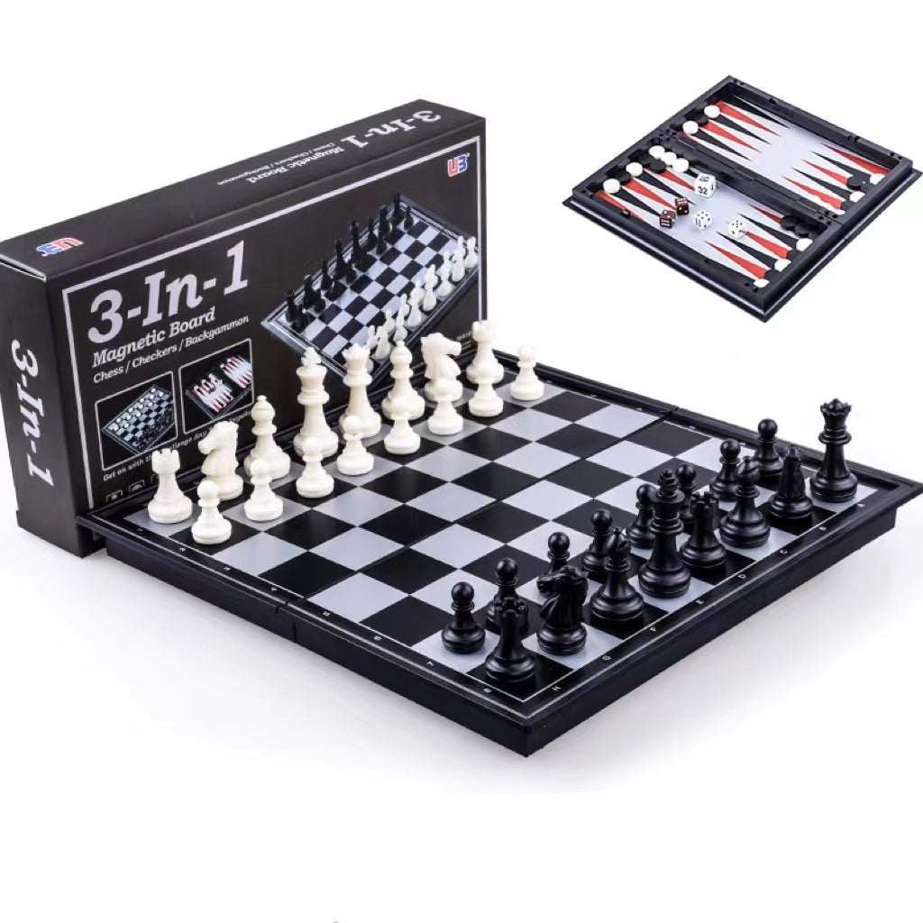 Three In One Magnetic Chess Checkers Backgammon