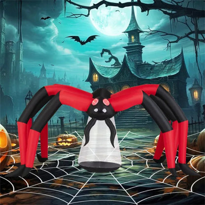 10ft Wide 5ft Tall Giant Halloween Inflatable Spider - LED Head Light   2 Red Eye Tunnel Lights