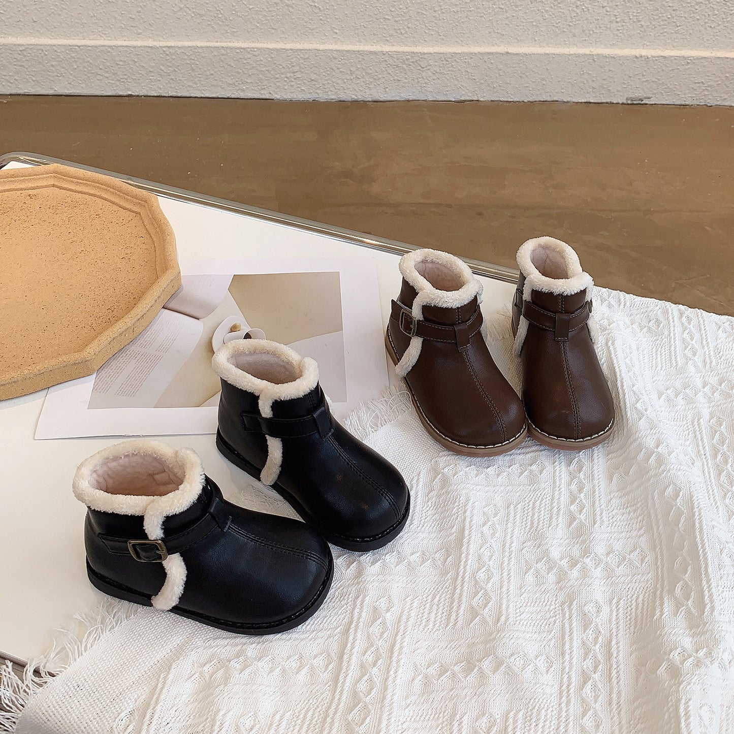 Velcro Soft Bottom boots Turned Wool Korean Style Round Head Velcro Soft Bottom