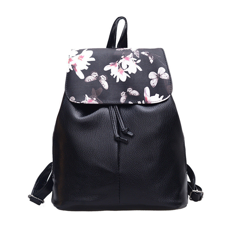 Backpack Bag Wear-resistant Pu Large-capacity Pull-out Daffodil Print Backpack Bag