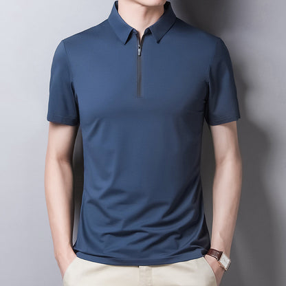 Men's Short Sleeve T-Shirt Solid Color Lapel Casual Fashion